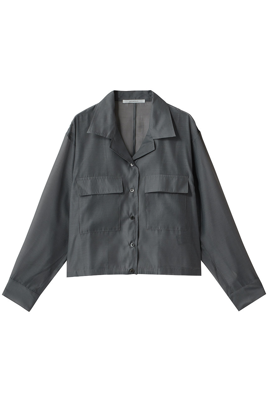 MIDIUMISOLID open collar sheer shirt シャツ (gray, F) ミディウミソリッド ELLE SHOP