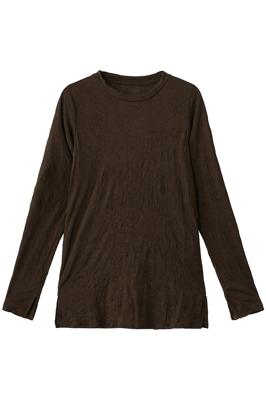 MIDIUMISOLID wrinkle sheer crew neck inner インナー (brown, F) ミディウミソリッド ELLE SHOP