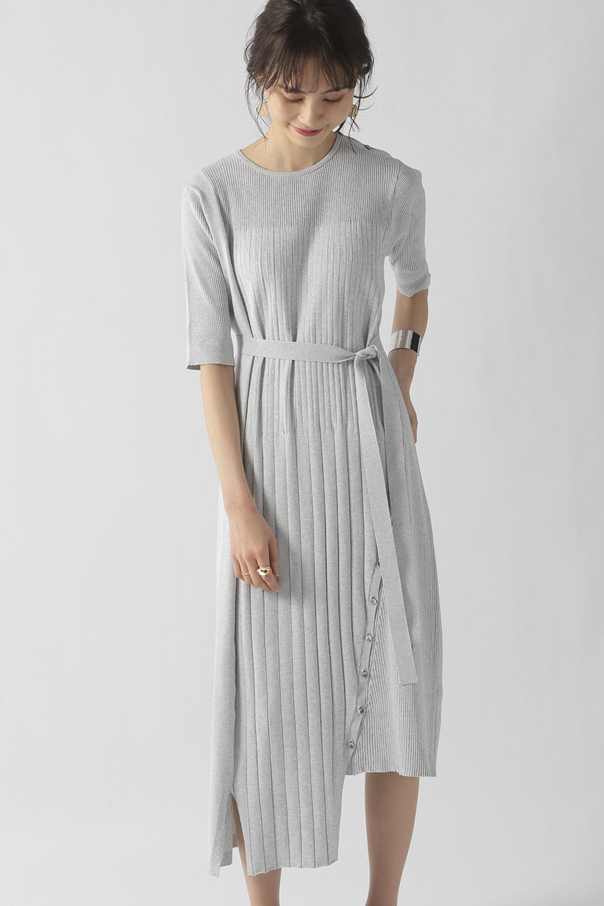 Ezick エジック 予約販売 アシメボタンリブニットワンピース グレー の通販 Elleshop エル ショップ