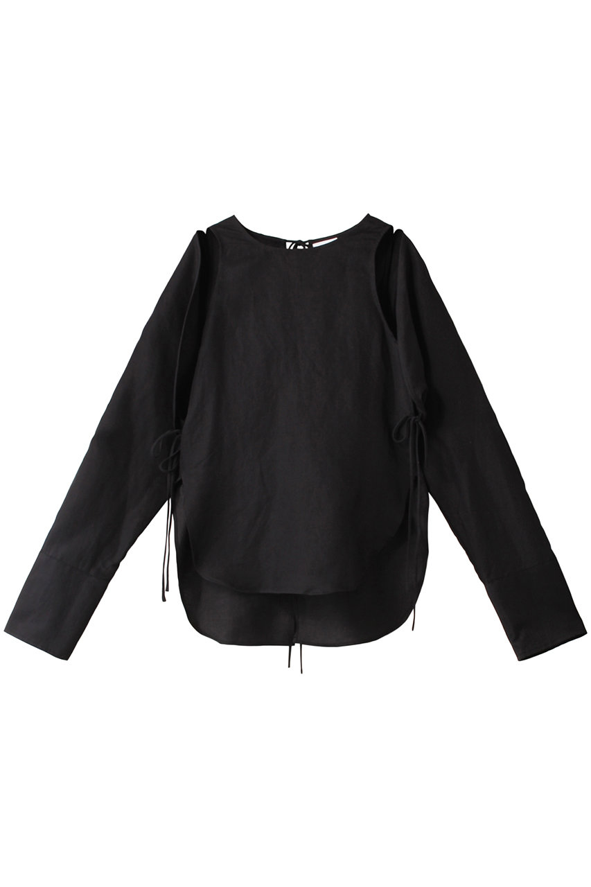 KALNA 【KALNA HOME】ヘンプコットンバックリボン2wayシャツ (ブラック, 0) カルナ ELLE SHOP
