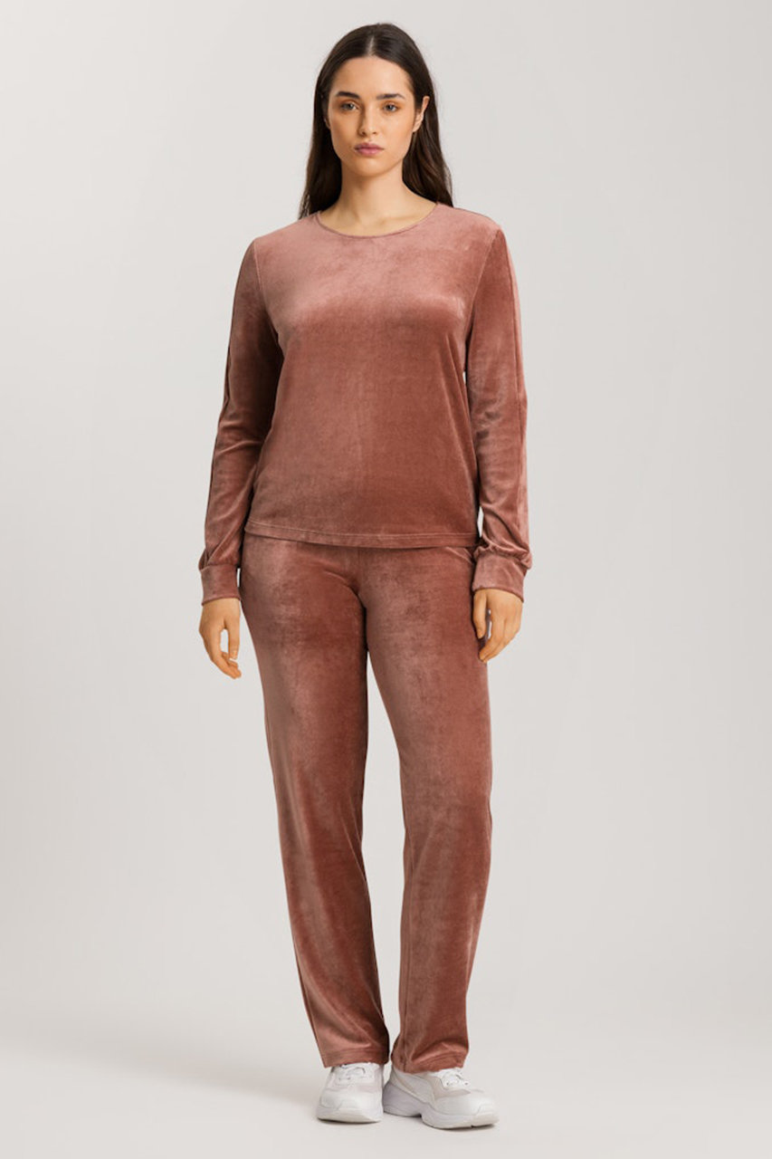 HANRO ハンロ　ベロア　ルームウェア　ピンク HANRO(ハンロ)｜ベロアロングパンツ/ローズピンク の通販｜ELLESHOP