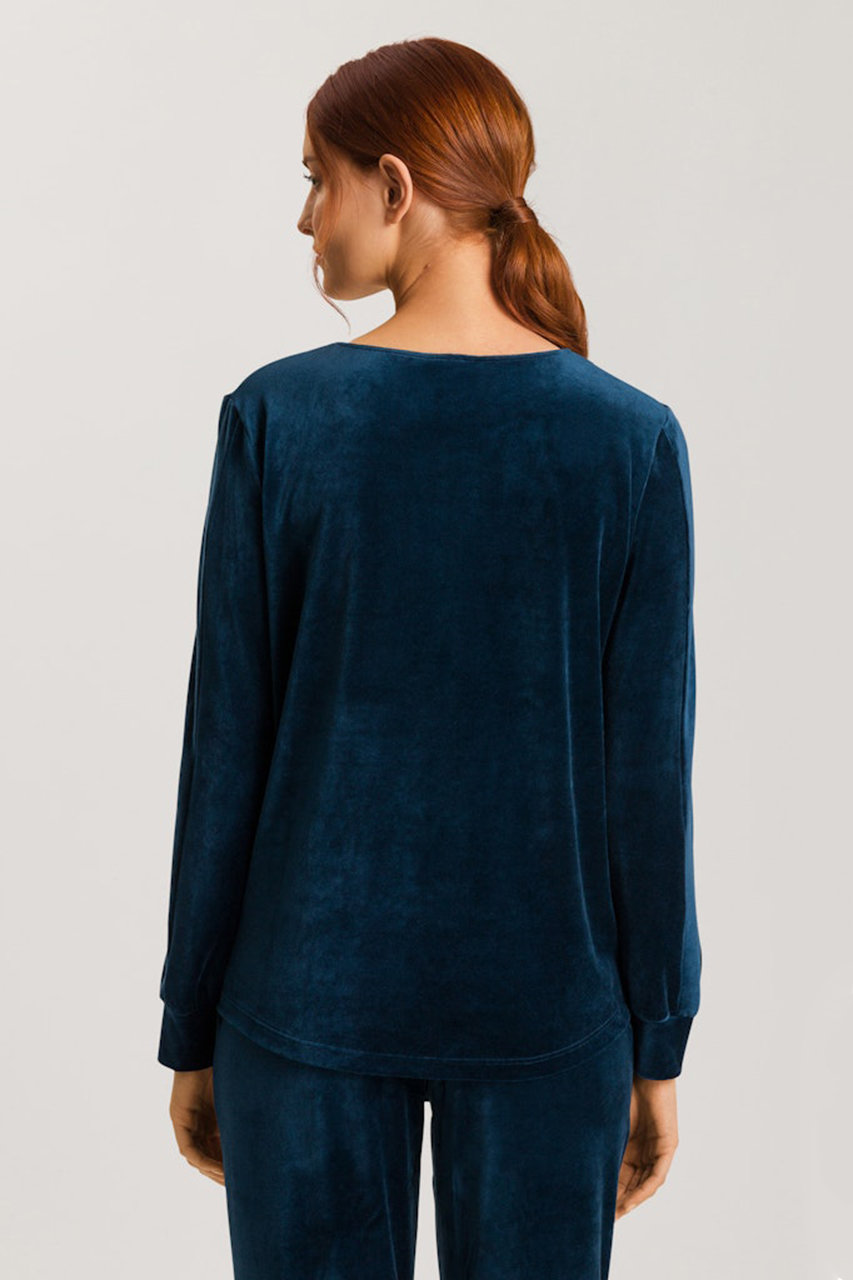 HANRO(ハンロ)｜【HANRO 140YEARS】長袖ベロアプルオーバー/ネイビー  