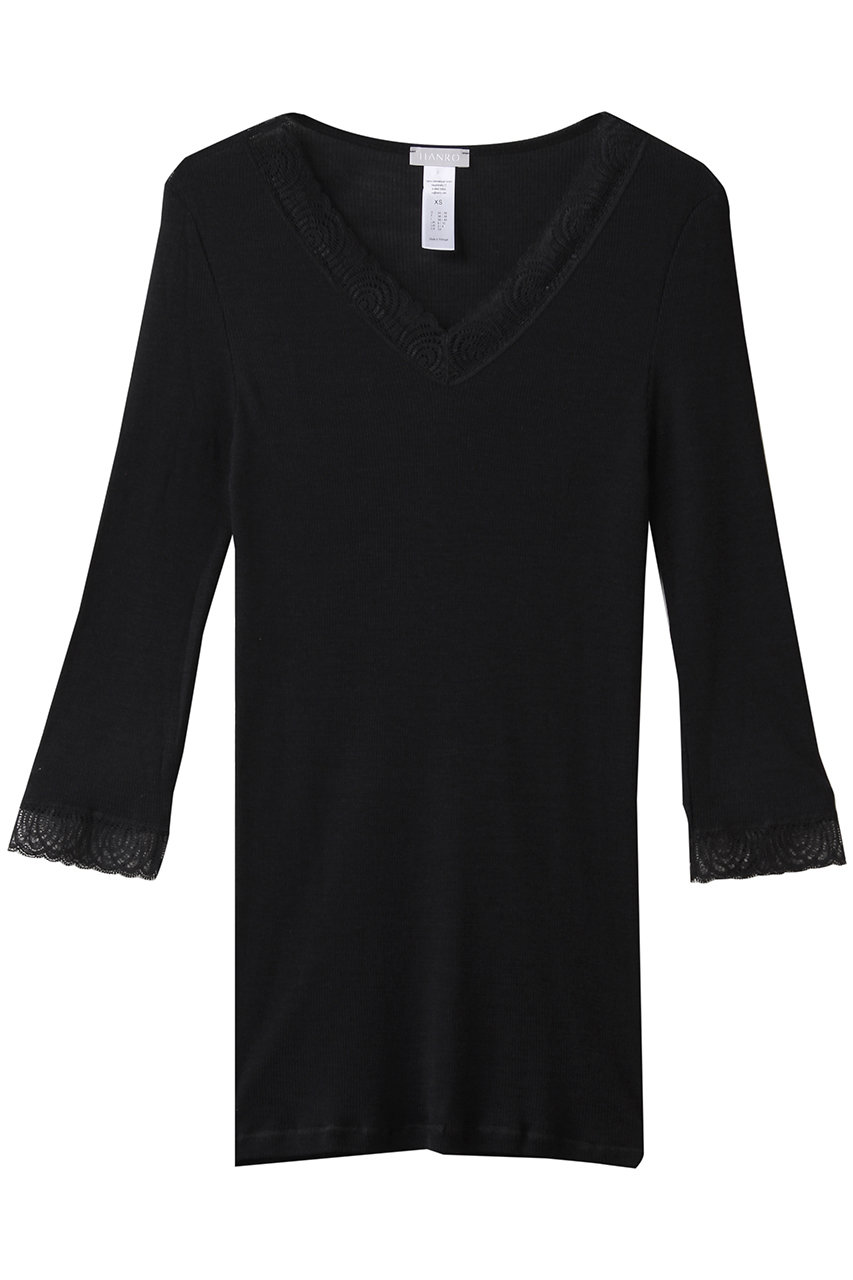 ハンロ/HANROのWOOLEN LACE七分袖(ブラック/UIH424)