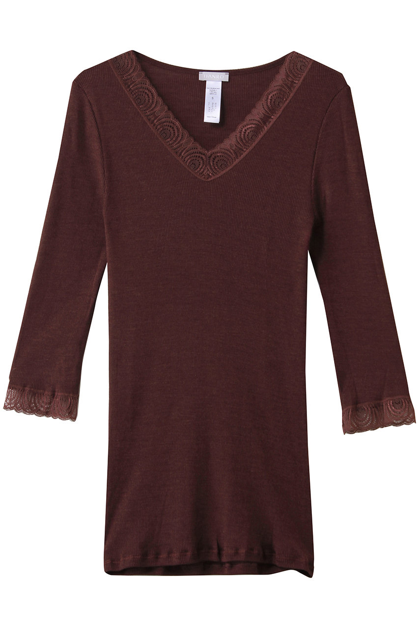 ハンロ/HANROのWOOLEN LACE七分袖(ブラウン/UIH424)