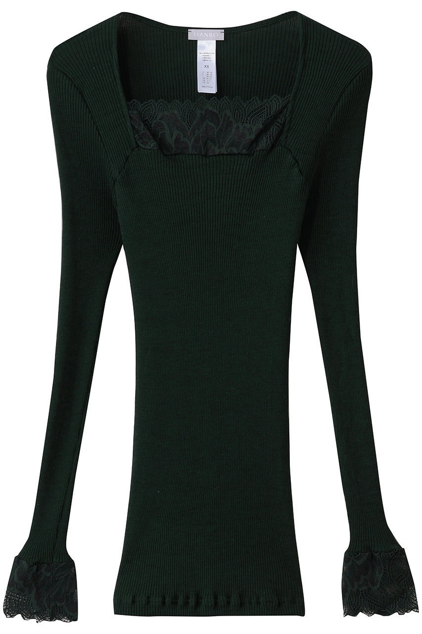 ハンロ/HANROのレース付き長袖プルオーバー(グリーン/UIH353)