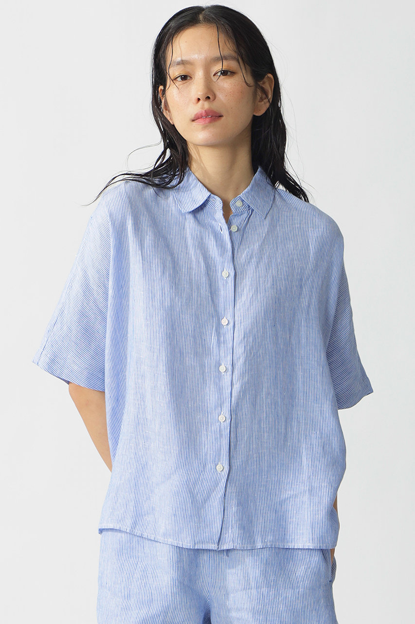 エコアルフ/ECOALFのMELANIA ストライプ シャツ / MELANIA STRIPE SHIRT WOMAN(サックスブルー/42M17741)