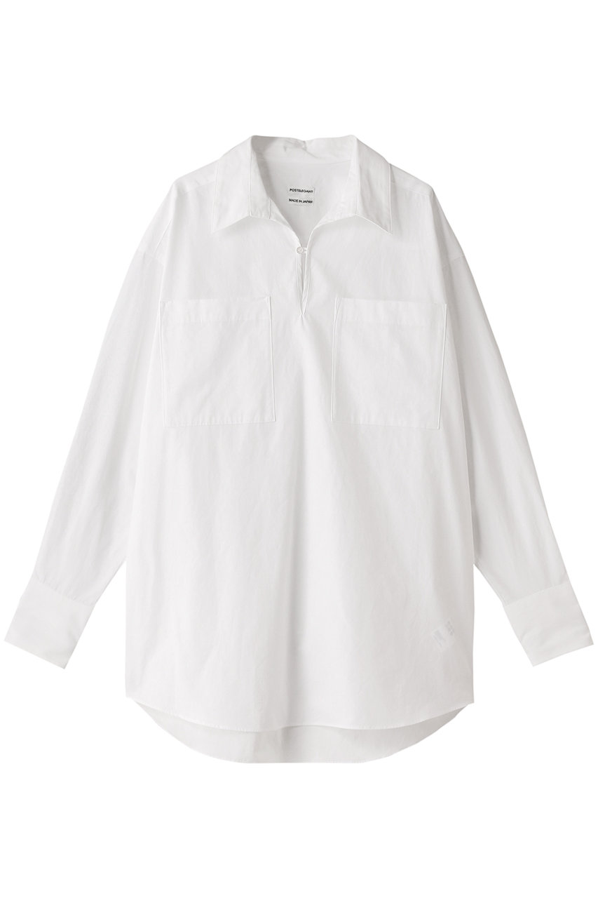  POSTELEGANT Fine Cotton プルオーバーポケットシャツ (ホワイト S) ポステレガント ELLE SHOP
