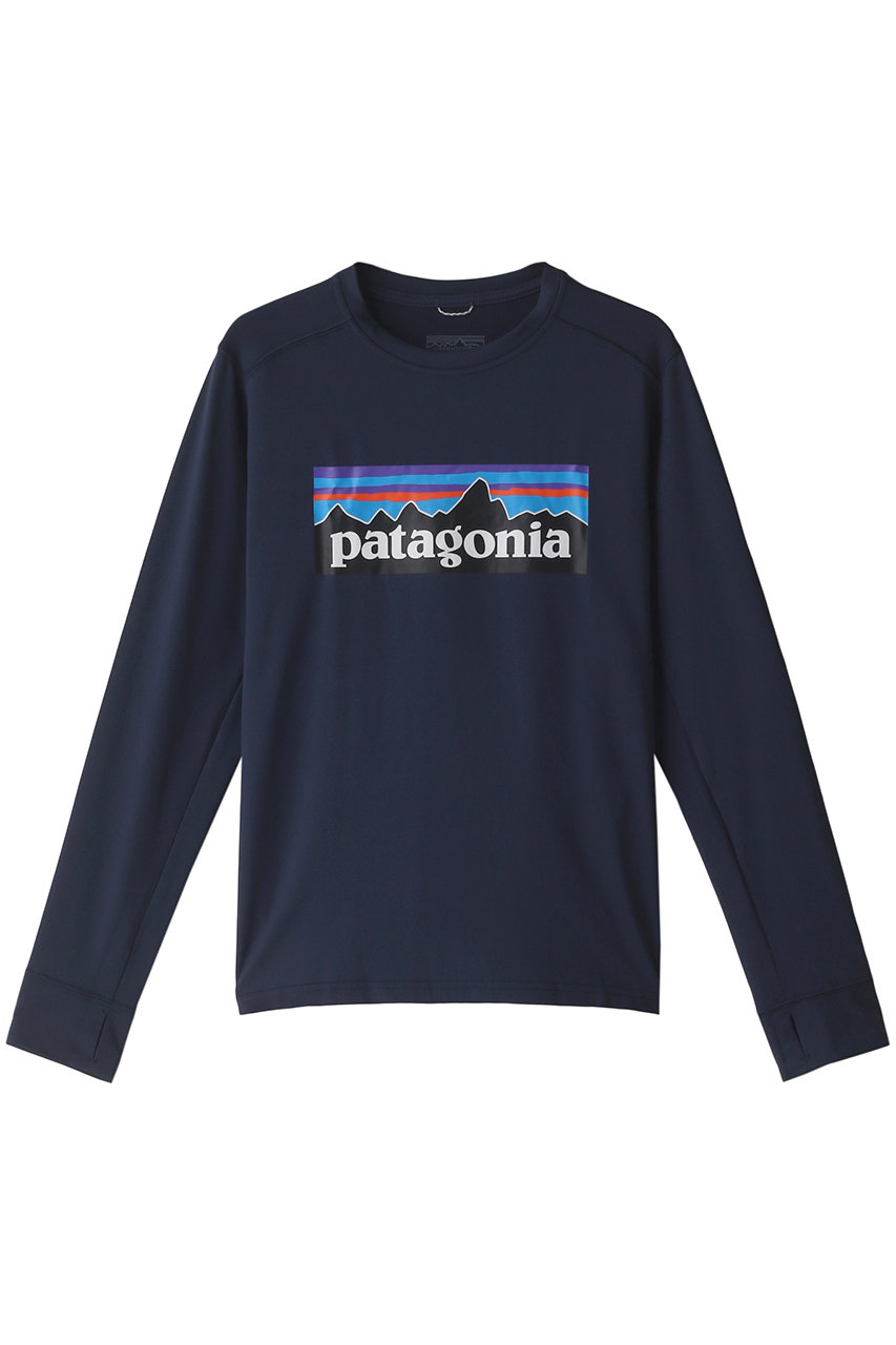 パタゴニア/patagoniaの【KIDS】ロングスリーブキャプリーンシルクウェイトTシャツ(P-6 Logo: New Navy/62385)