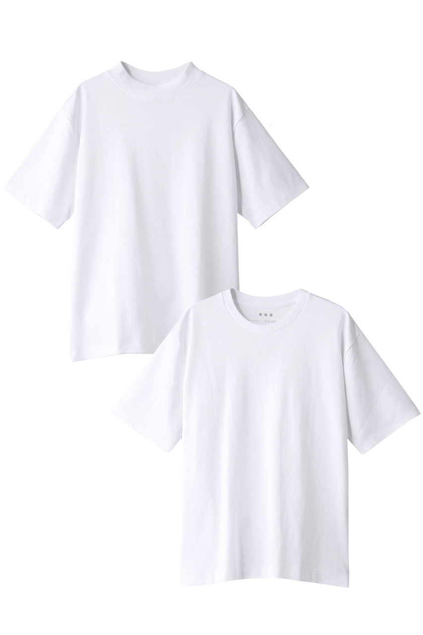 スリードッツ/three dotsの【UNISEX】2pack tee crew tee/mock neck tee　2枚組パックTシャツ(ホワイト/PCT1001Y)