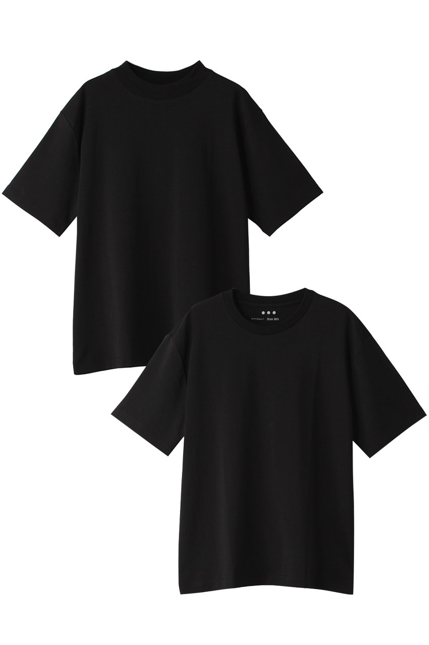 スリードッツ/three dotsの【UNISEX】2pack tee crew tee/mock neck tee　2枚組パックTシャツ(ブラック/PCT1001Y)