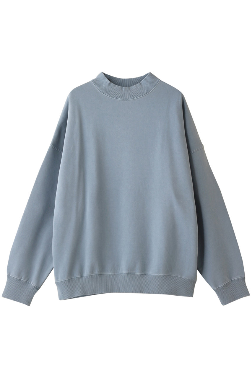 three dots スリードッツ Pigment sweat l/s mock neck/スウェット ブルー