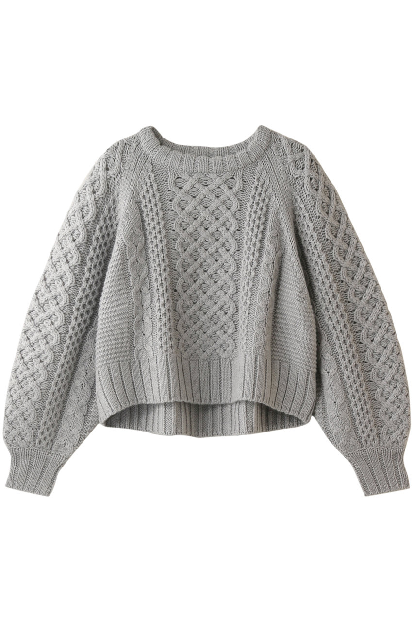 three dots スリードッツ Bulky sweater l/s cable top/ニット グレー