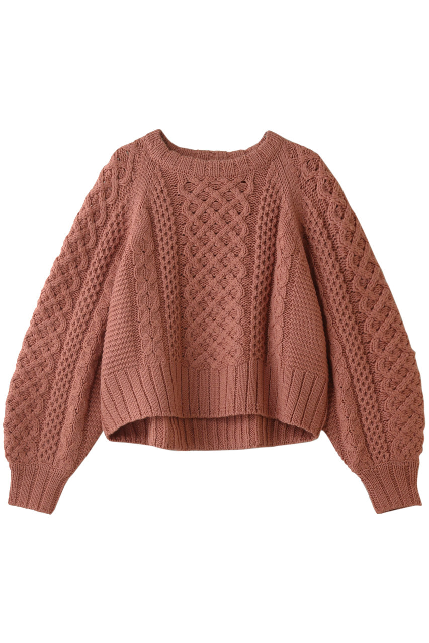 three dots スリードッツ Bulky sweater l/s cable top/ニット ピンク