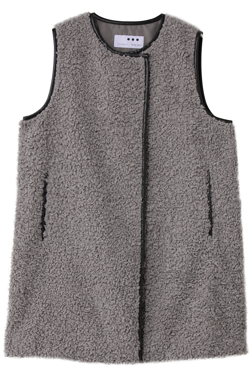 楽天ポイント還元】three dots プードルボアロングベスト (グレー, S