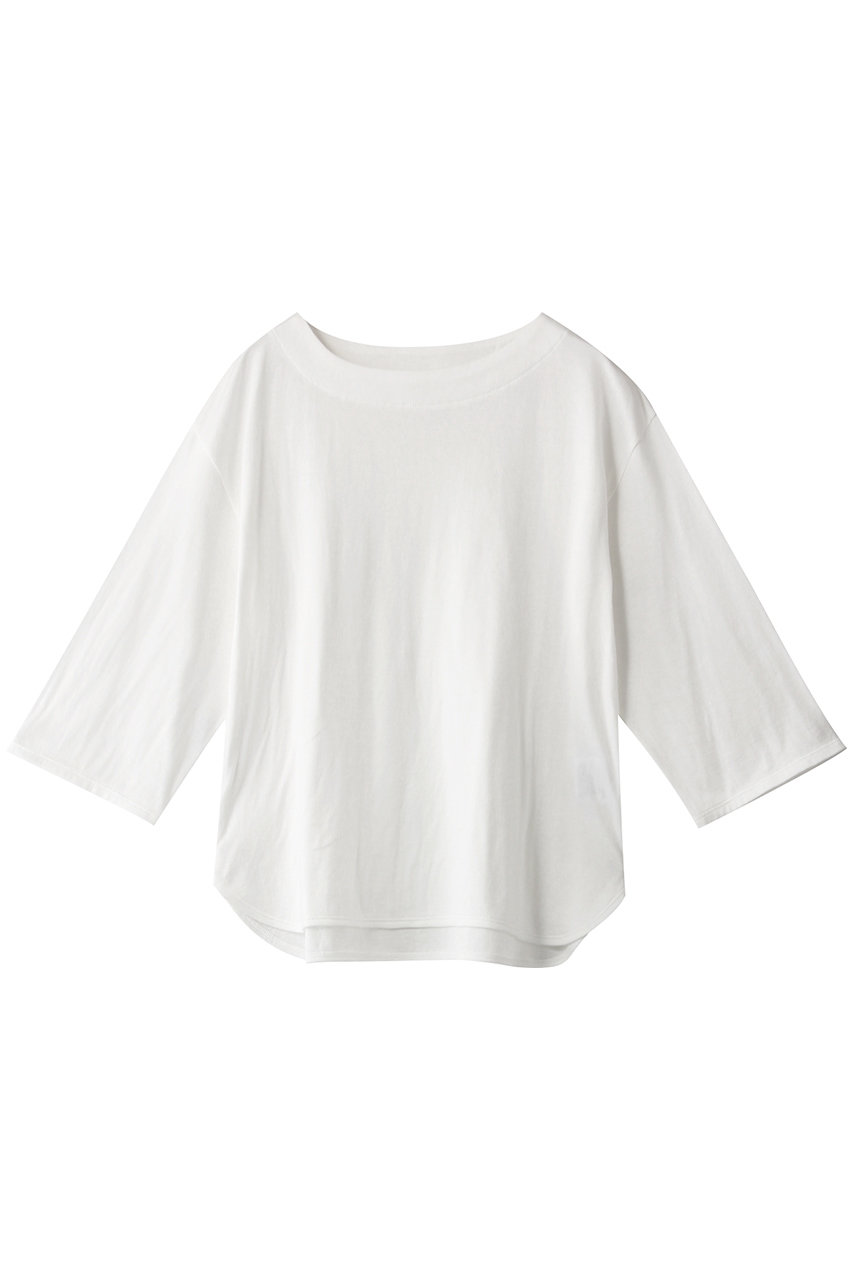 three dots スリードッツ Smile cotton 3/4slv boat neck Tシャツ ホワイト