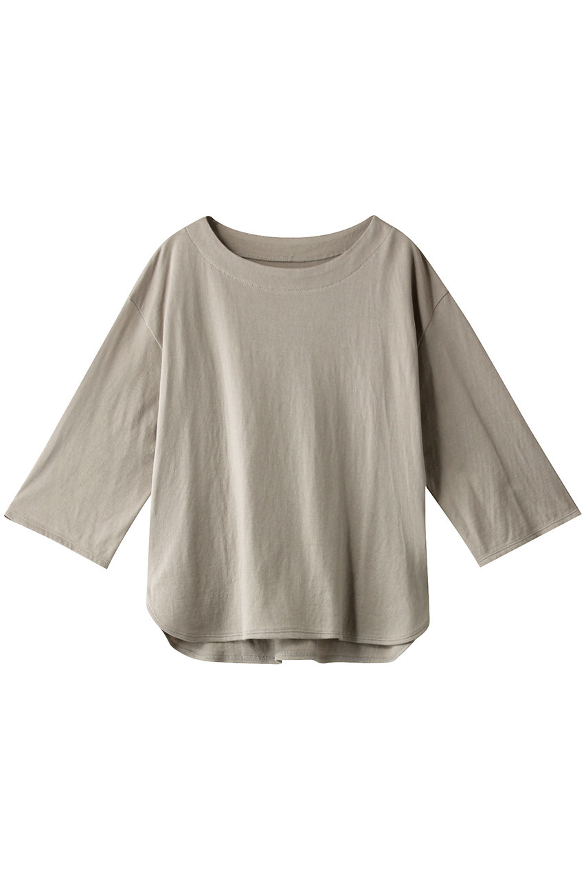 three dots スリードッツ Smile cotton 3/4slv boat neck Tシャツ ベージュ