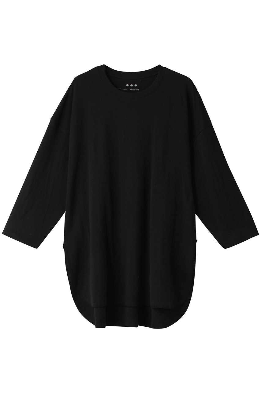 スリードッツ/three dotsのSmile cotton ロングスリーブTシャツ(ブラック/DF2002Y)