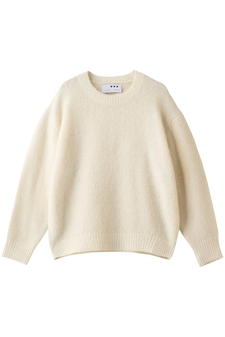 three dots スリードッツ Fluffy nep sweater l/s top/ニット ホワイト