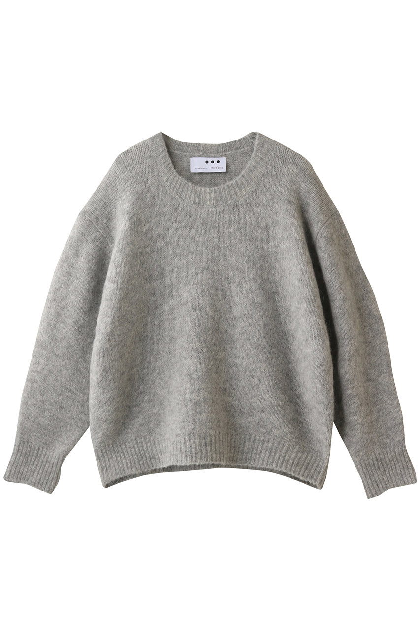 three dots スリードッツ Fluffy nep sweater l/s top/ニット グレー