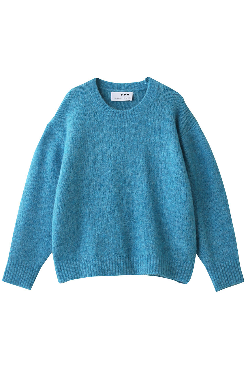 three dots スリードッツ Fluffy nep sweater l/s top/ニット ブルー