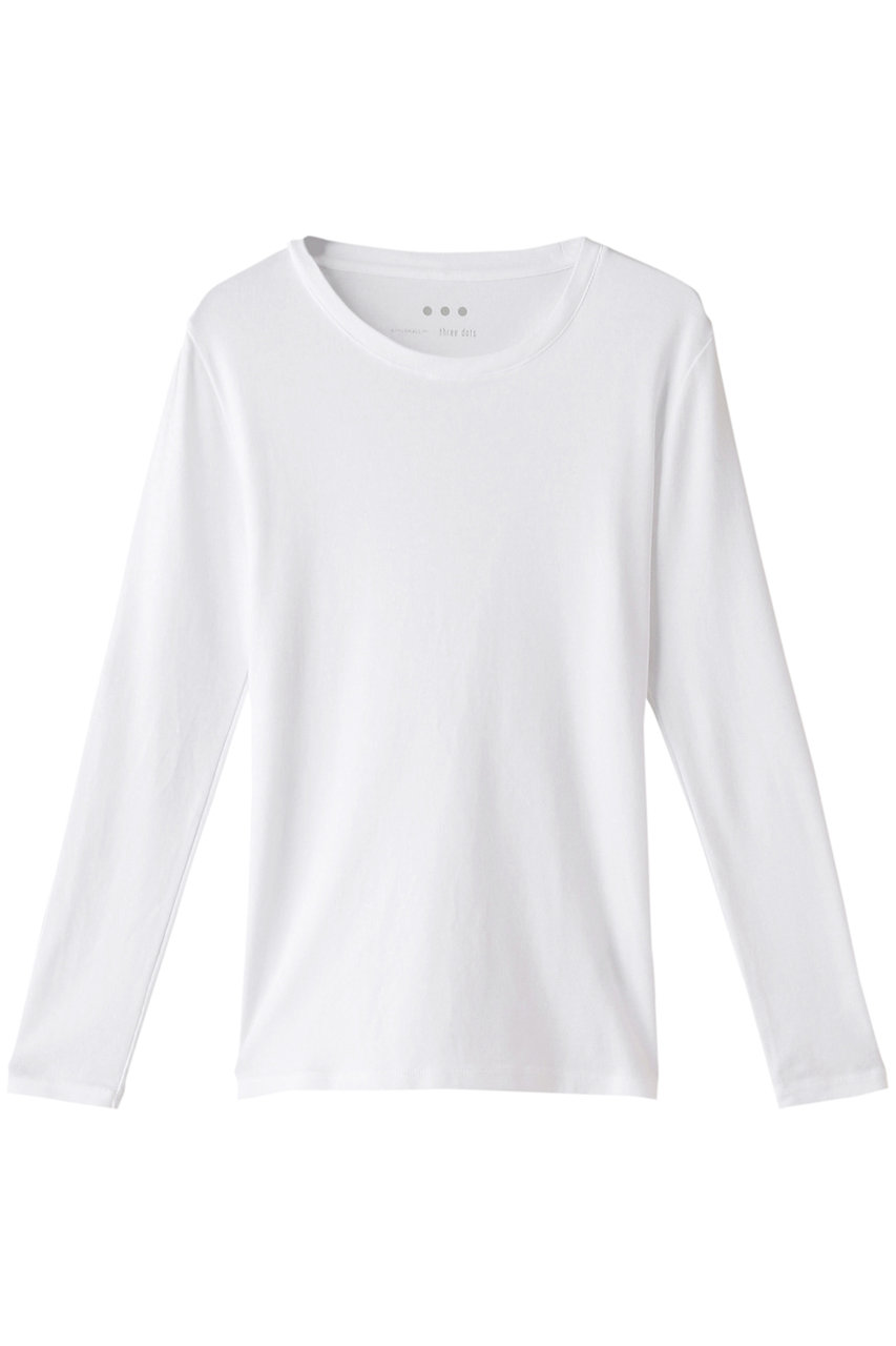 three dots スリードッツ Cotton tee l/s crew neck/Tシャツ ホワイト