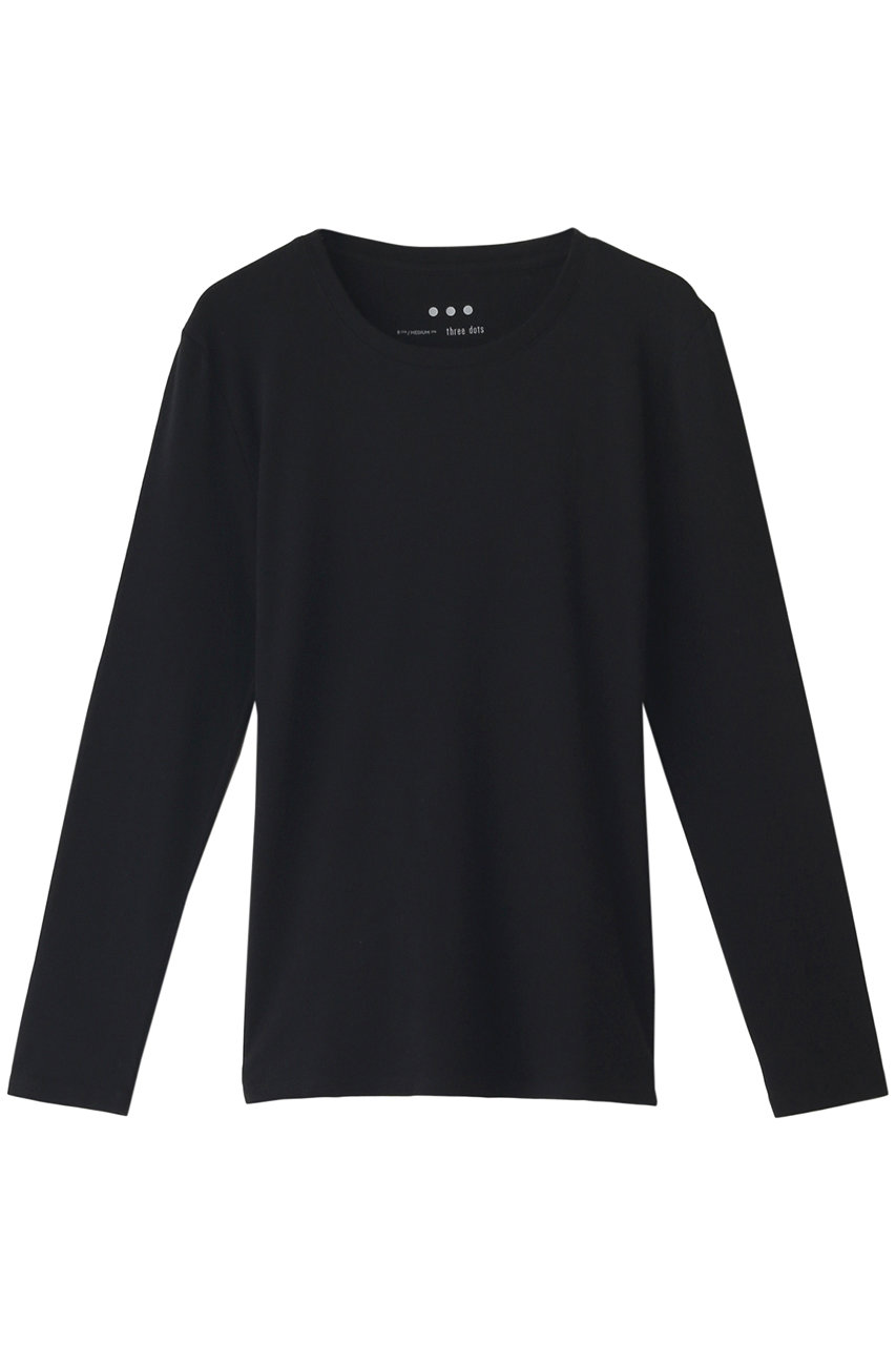 three dots スリードッツ Cotton tee l/s crew neck/Tシャツ ブラック