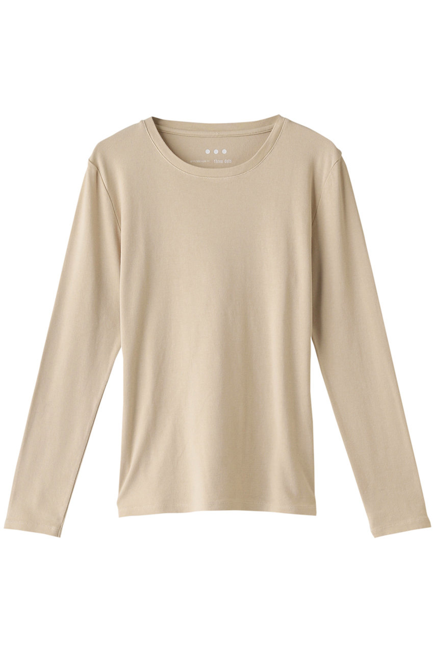 three dots スリードッツ Cotton tee l/s crew neck/Tシャツ ベージュ