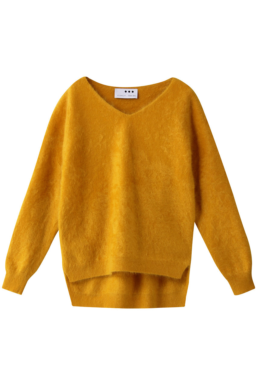 three dots スリードッツ Fluffy cashmere l/s fur v neck/プルオーバー イエロー