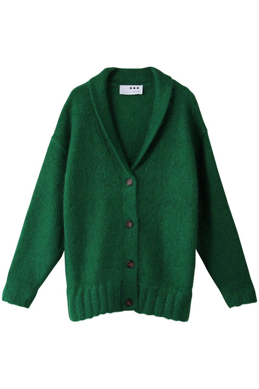 three dots スリードッツ Happy mohair granpa cardigan/カーディガン グリーン