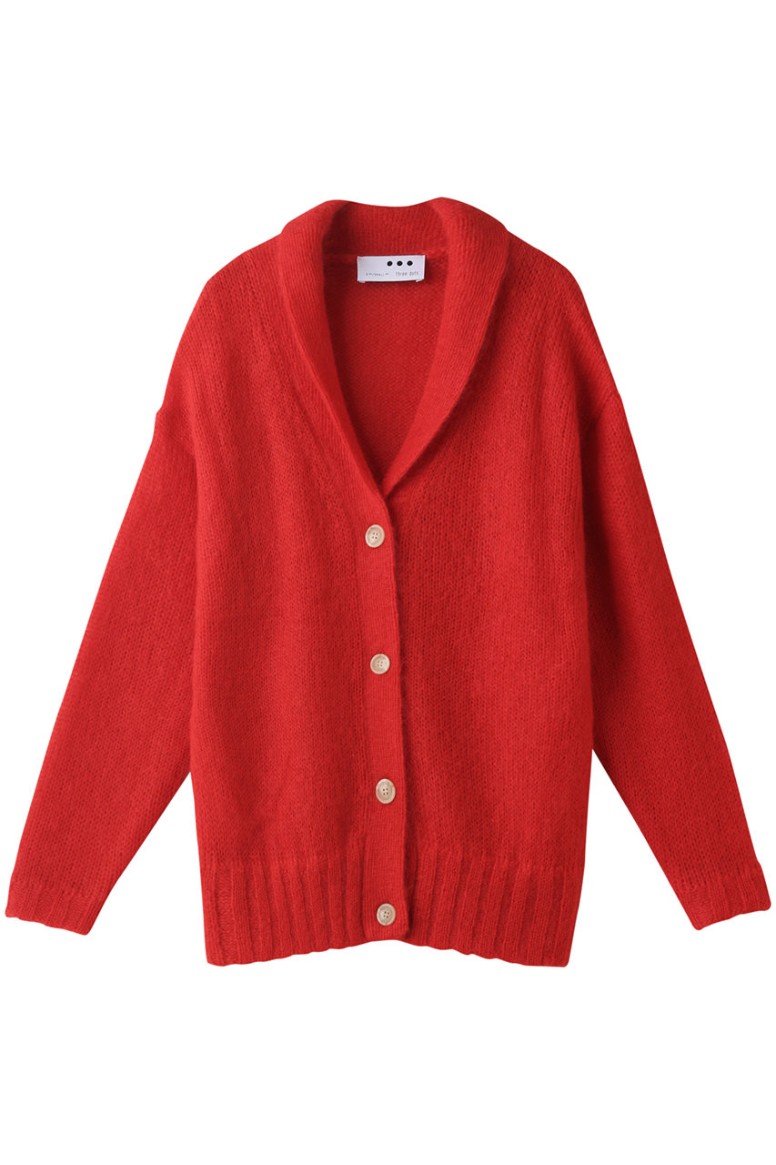 three dots スリードッツ Happy mohair granpa cardigan/カーディガン レッド