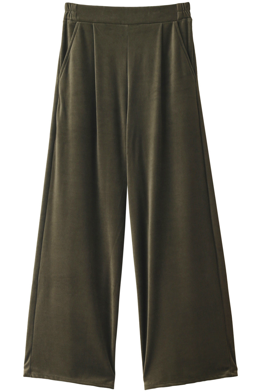 three dots スリードッツ Velour jersey wide pant/ワイドパンツ カーキ