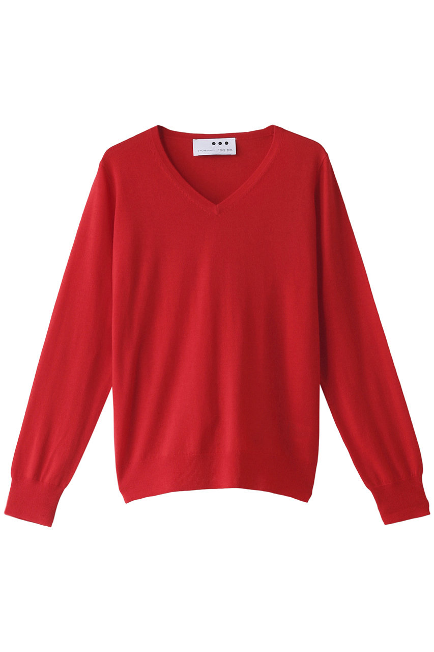 three dots スリードッツ Super fine merino l/s v neck/プルオーバー レッド