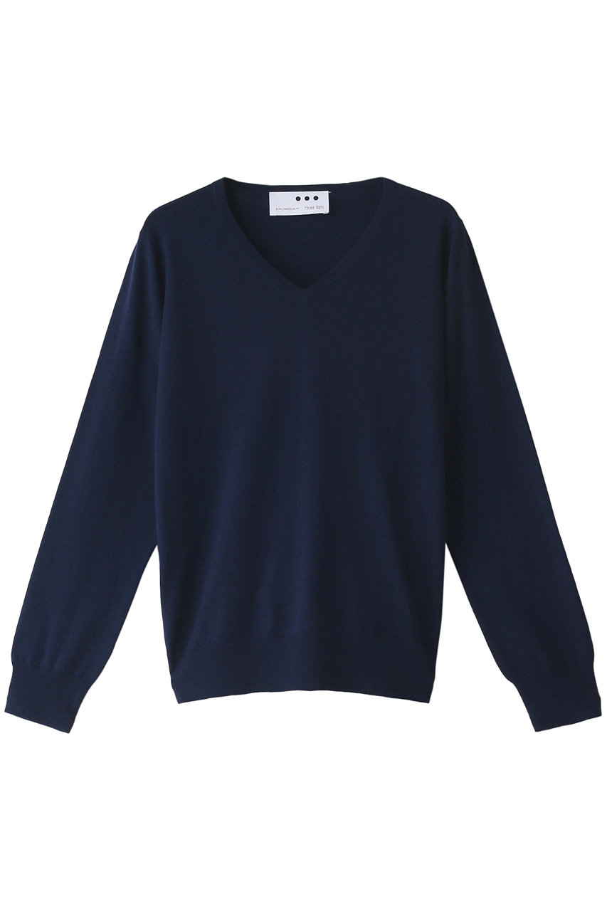 three dots スリードッツ Super fine merino l/s v neck/プルオーバー ネイビー