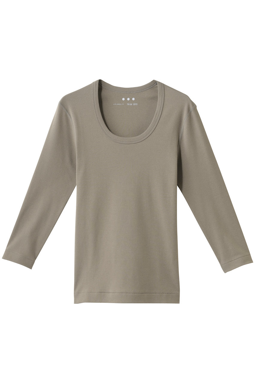 スリードッツ/three dotsのオーガニックコットン 七分袖ジェシカ(コブルストーン/AG4S041Y)