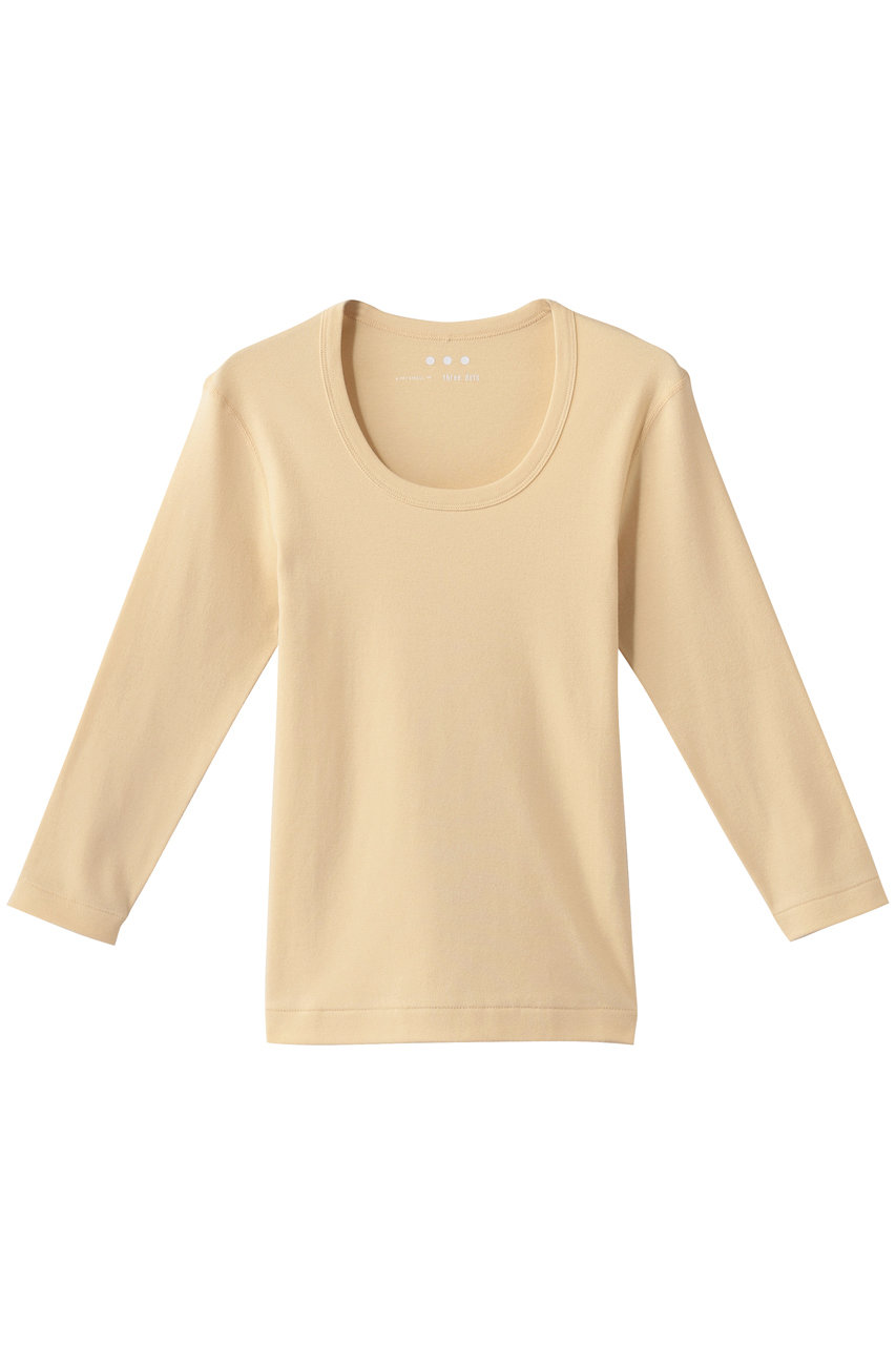 スリードッツ/three dotsのオーガニックコットン 七分袖ジェシカ(バタークリーム/AG4S041Y)