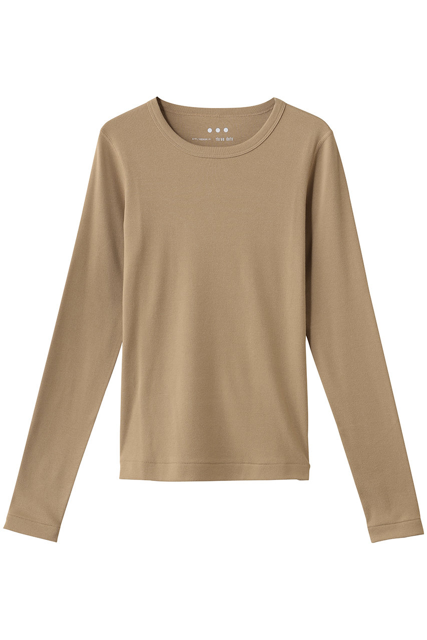 スリードッツ/three dotsのオーガニックコットンロングスリーブ/アレックス(キャラメル/AG2C035Y)