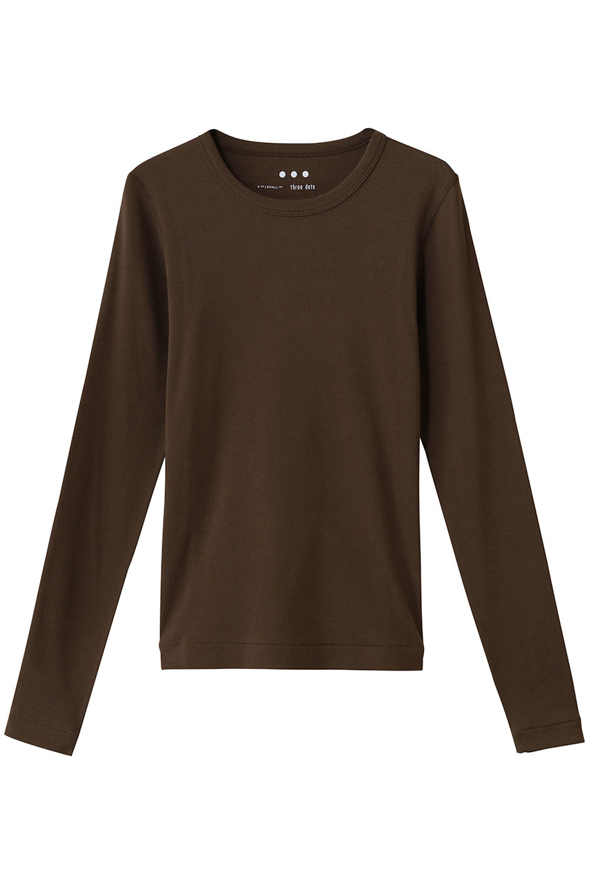 スリードッツ/three dotsのオーガニックコットンロングスリーブ/アレックス(コーヒー/AG2C035Y)