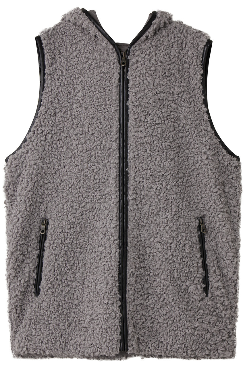 スリードッツ/three dotsのボア フーディベスト(グレー/PB0002Y)