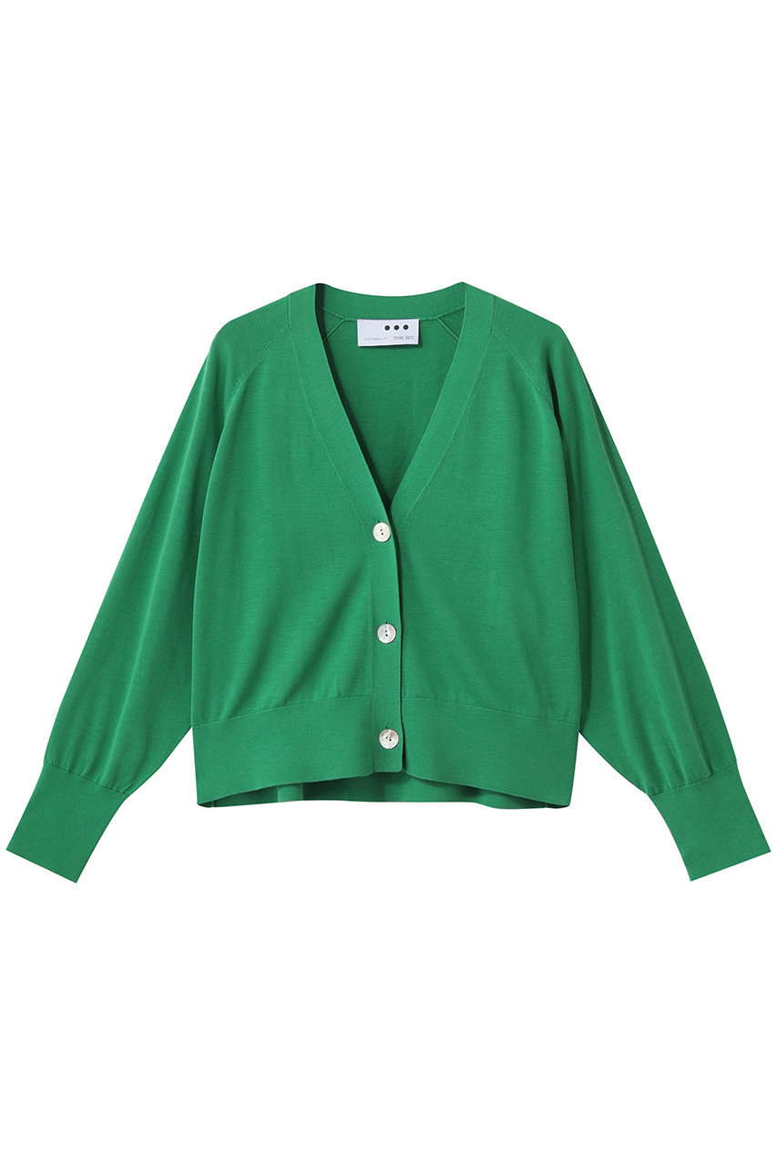 スリードッツ/three dotsのウォッシャブルコットンシルク クロップドカーディガン(グリーン/SC713Y)