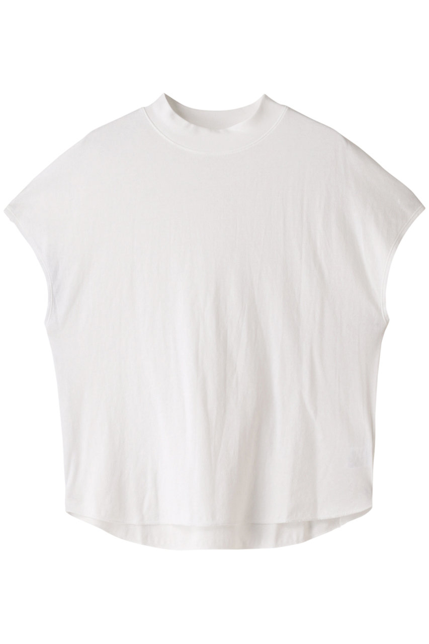 three dots ダブルガーゼ モックネックTシャツ (ホワイト, S) スリードッツ ELLE SHOP