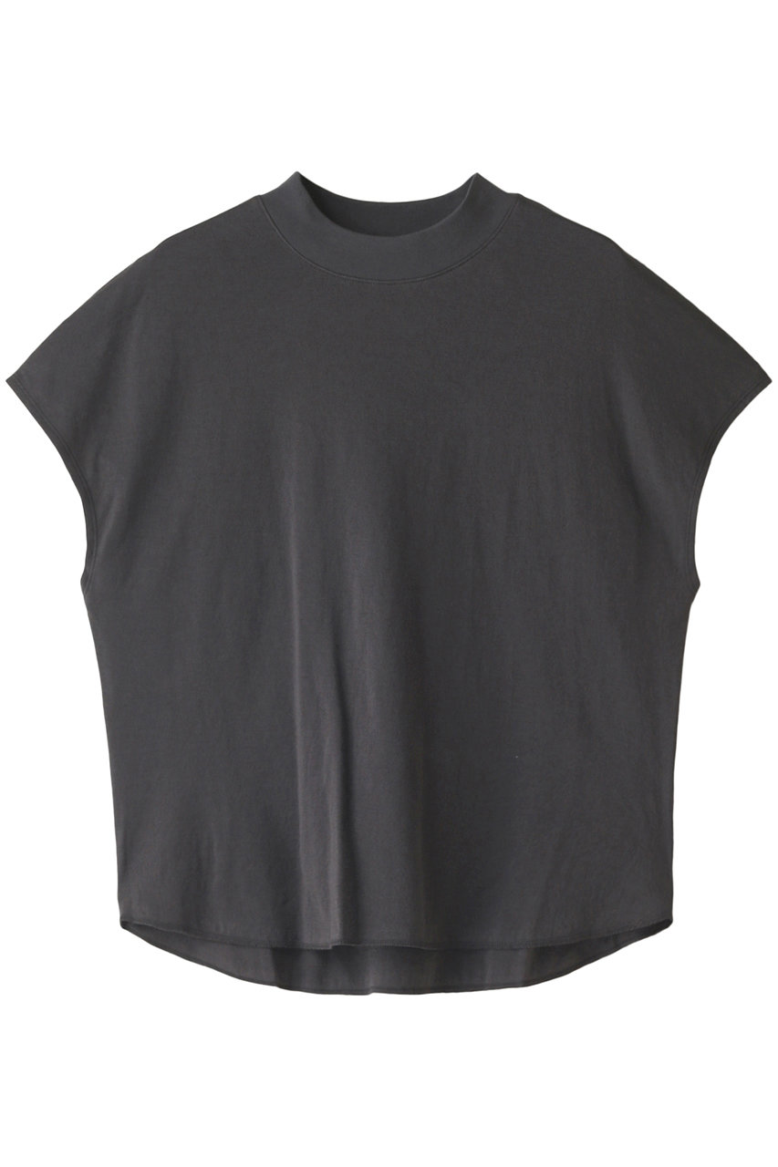 スリードッツ/three dotsのダブルガーゼ モックネックTシャツ(CLAY BLACK/DF1006Y)