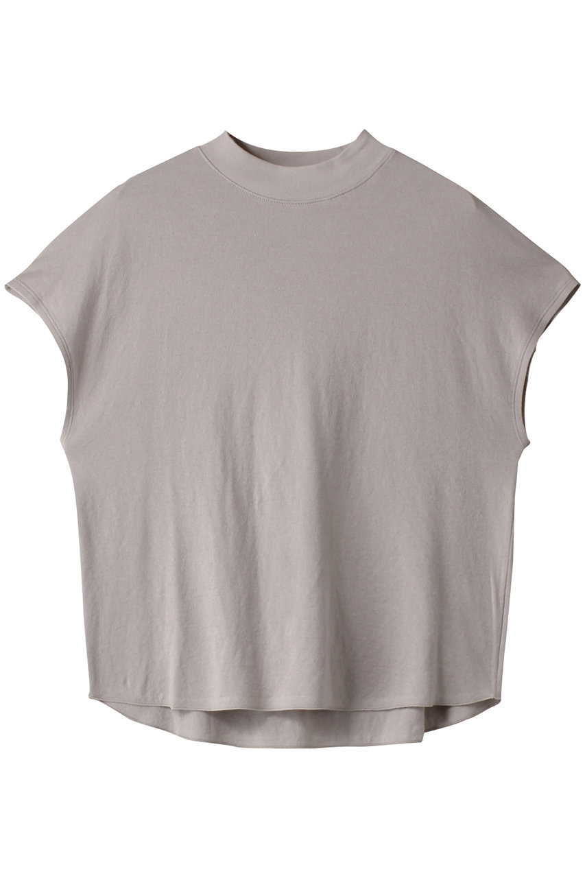 スリードッツ/three dotsのダブルガーゼ モックネックTシャツ(グレーベージュ/DF1006Y)