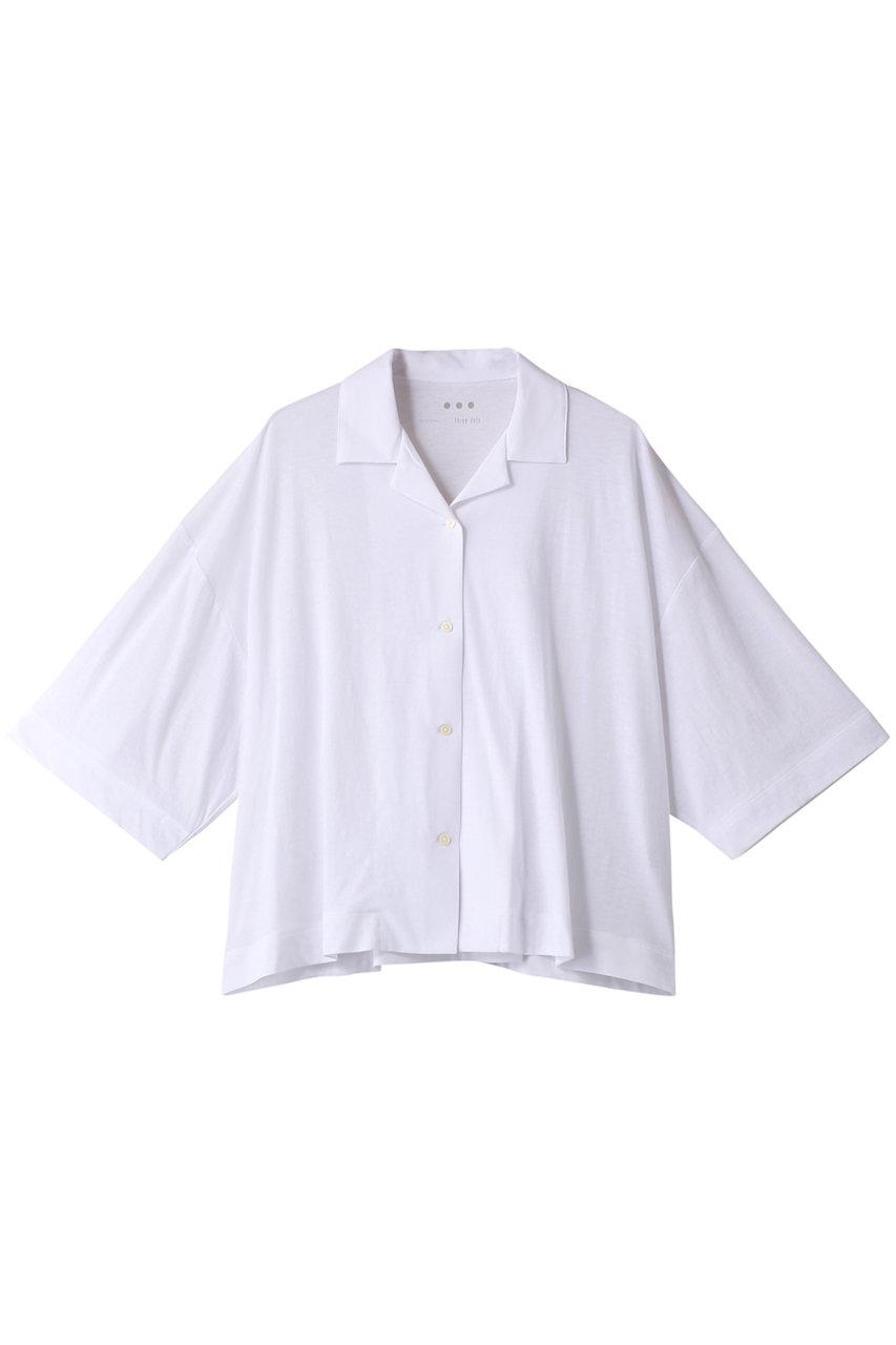 スリードッツ/three dotsのカシミヤコットン 半袖シャツ(ホワイト/CC7001Y)
