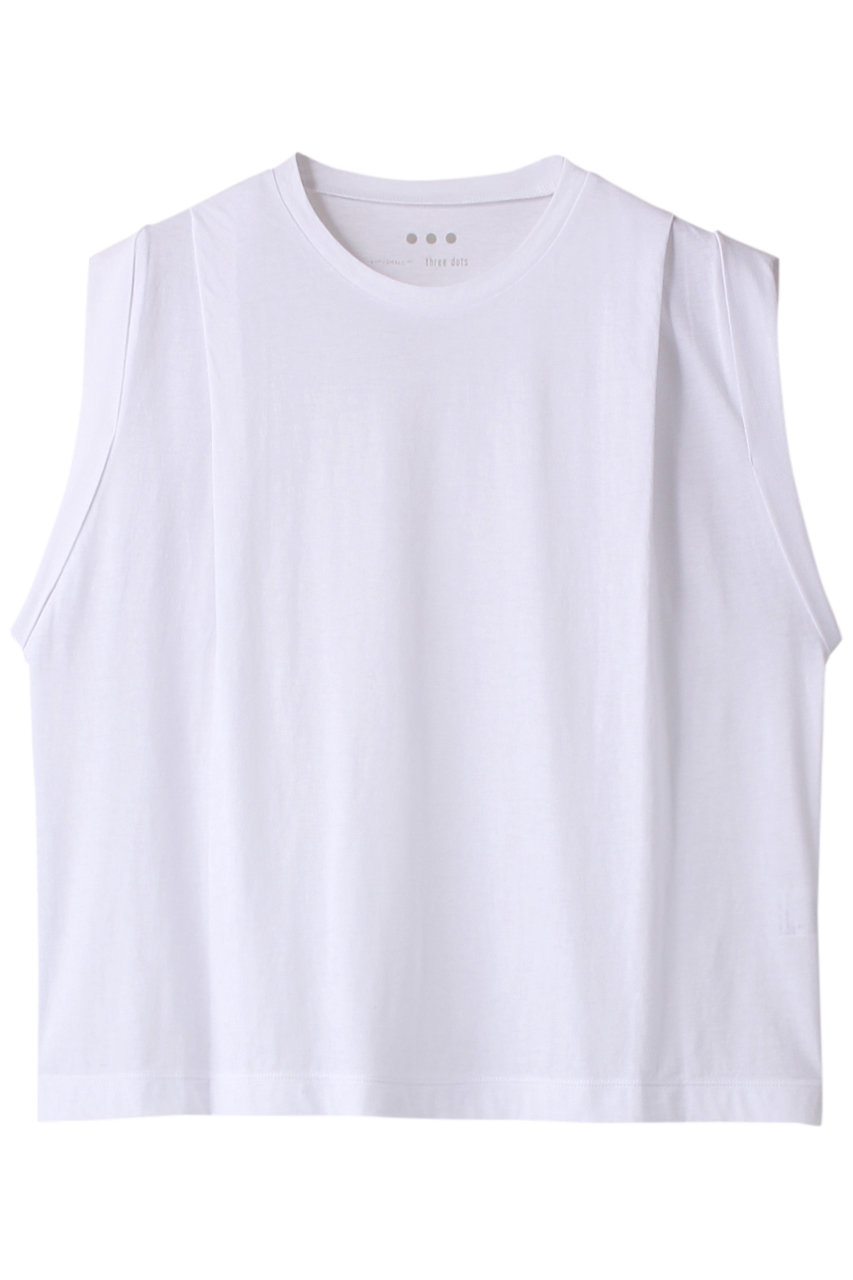スリードッツ/three dotsのカシミヤコットン スリーブレスTシャツ(ホワイト/CC0001Y)