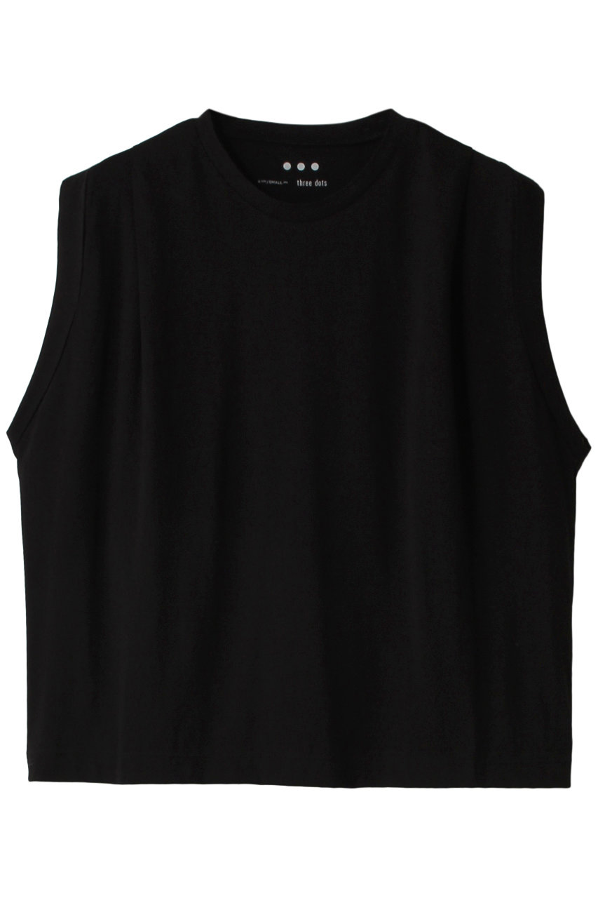 スリードッツ/three dotsのカシミヤコットン スリーブレスTシャツ(ブラック/CC0001Y)