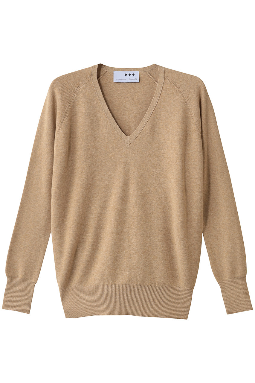 スリードッツ/three dotsのコットンメランジスムースプルオーバー(COOKEY BEIGE/HF228Y)