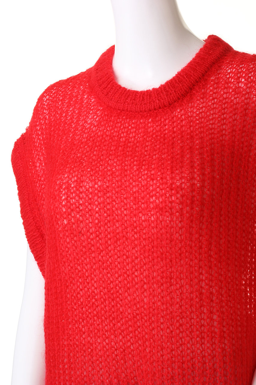 three dots(スリードッツ)｜メッシュモヘア ベスト/レッド の通販