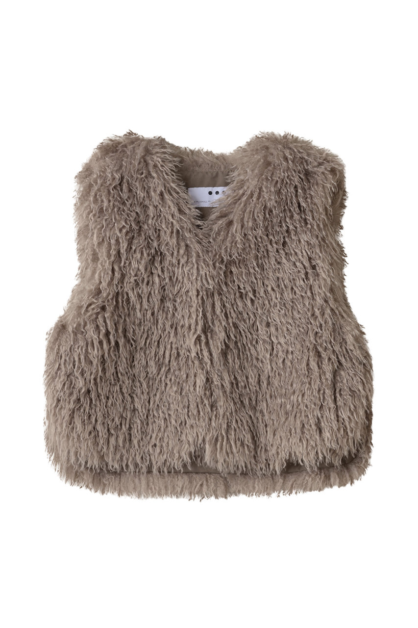 スリードッツ/three dotsのウェイビーファー ショートジレ(グレーベージュ/MK0001Y)