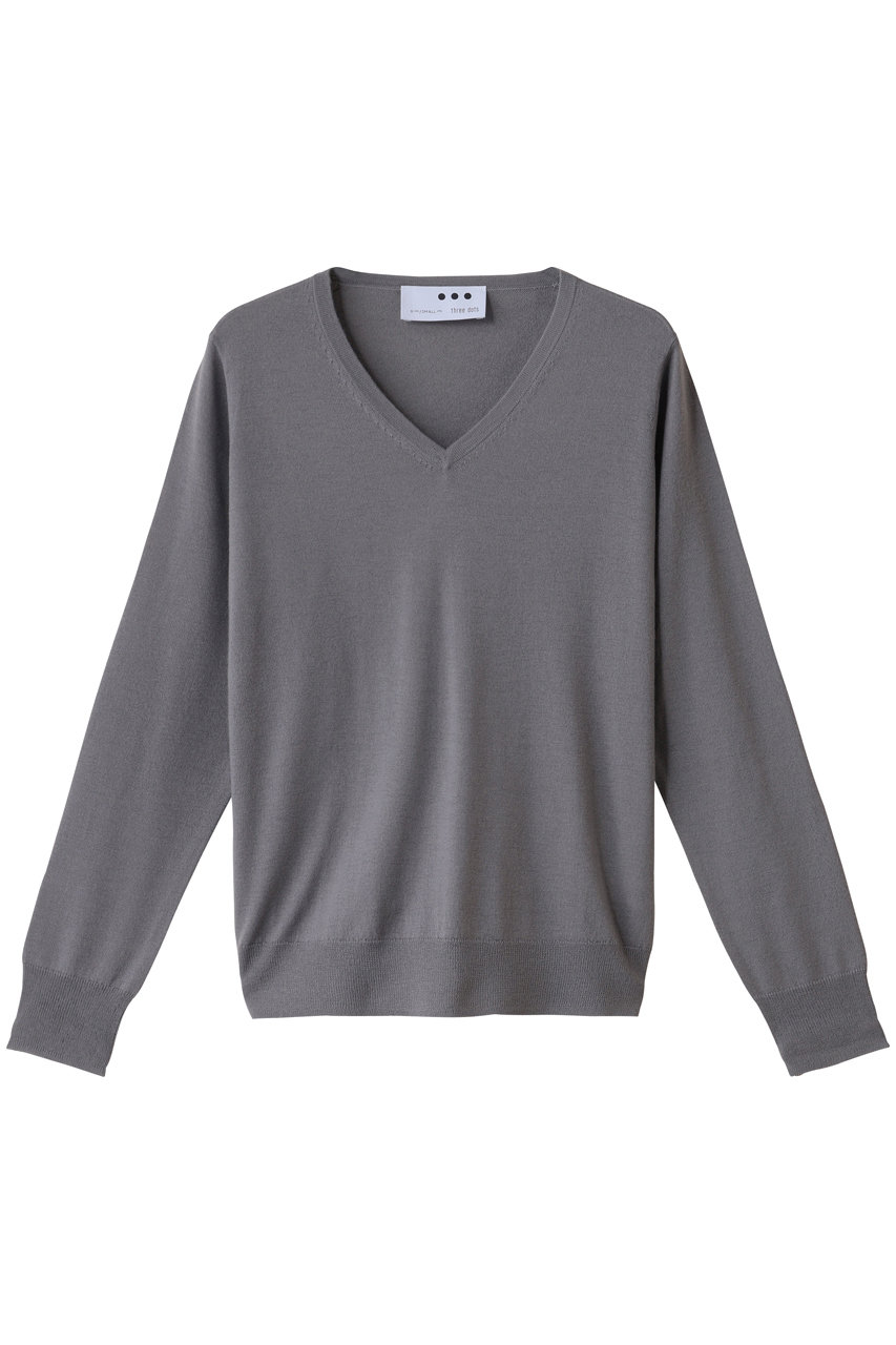 スリードッツ/three dotsのメリノスーパーファイン Vネック(チャコール/YA237Y)