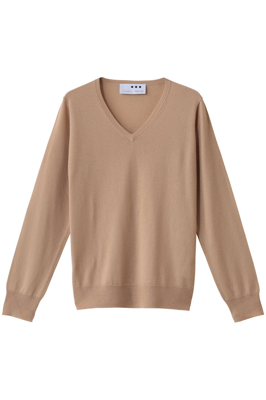 スリードッツ/three dotsのメリノスーパーファイン Vネック(スウィートベージュ/YA237Y)